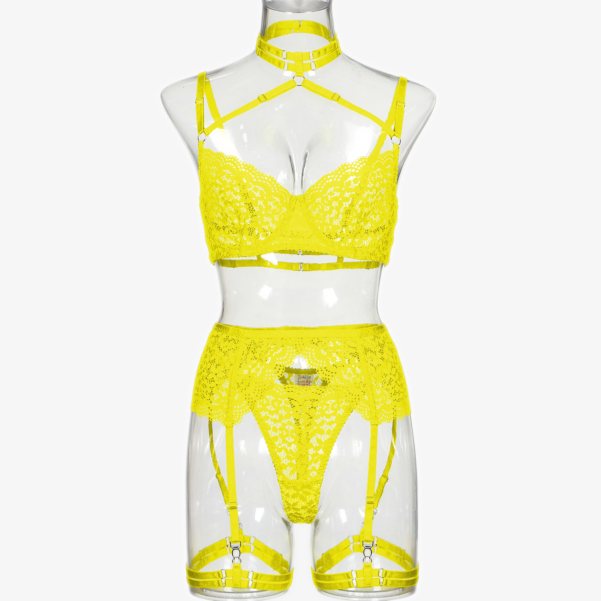 Shop Our New Design Yellow Lace Underwear Set with Garter Belt