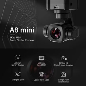 Fotocamera Gimbal A8 Mini 4K 8MP HD con Zoom Digitale 6X e Sensore Sony CMOS, Identificazione Intelligente e Tracciamento per UGV, USV, Aerei RC e Droni FPV - Product Image 2