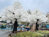 Grand arbre artificiel d'extérieur avec fleurs, cerisier rose en soie, grande décoration florale pour la maison