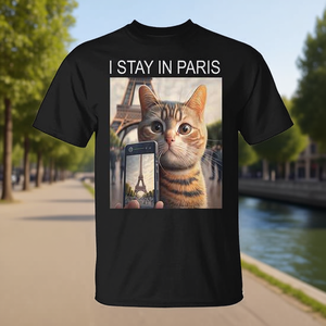 T-shirt Cat In Paris avec motif Tour Eiffel et chat pour les amateurs de voyages - Product Image 3