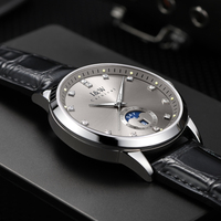 Best-seller I&W Montre automatique élégante pour homme, cadran argenté, index diamantés, phase de lune, jour et date, bracelet mécanique