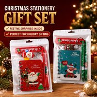 Ensemble de papeterie de Noël, sac transparent refermable, stylo à bille, carnet, breloque de lanière, 4 thèmes, cadeau pour enfants, prix, mini pochette