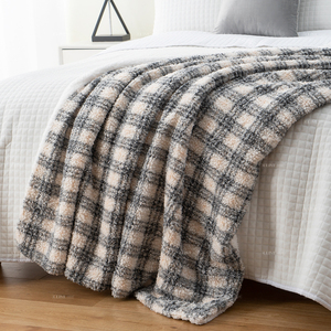 <span class=keywords><strong>Plaid</strong></span> réversible en <span class=keywords><strong>sherpa</strong></span> bouclé à carreaux Buffalo gris <span class=keywords><strong>beige</strong></span>, double face, chaud et douillet, en polaire Teddy - Product Image 4