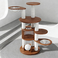 Arbre à chat en bois massif avec capsule spatiale, griffoir en sisal, pour plusieurs chats, grande base stable, tour pour chat d'intérieur