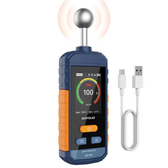 GOYOJO GS130 Rechargeable Ball Shape Moisture Meter Wood 5-40mm Depth Analysis with LCD Display and Alarm