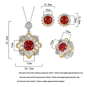 Fashion 12-10mm Red Cubic Zirconia Chinese Style Floral Necklace <b>Earrings</b> Ring 3Pcs <b>Set</b> Eco-friendly Copper Floral Jewelry <b>Set</b> - Product Image 2