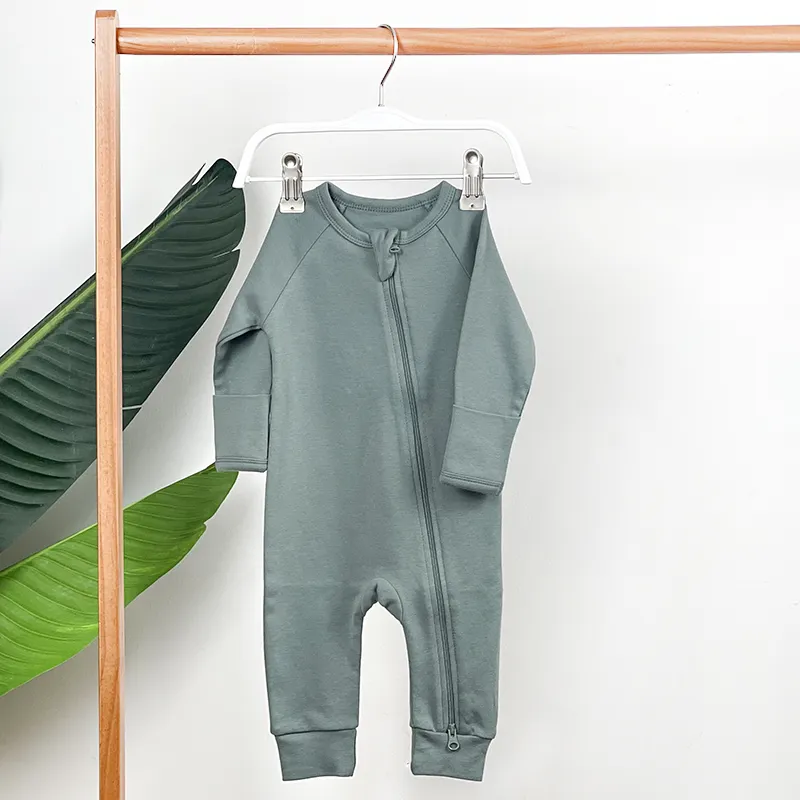 環境にやさしいベビー服性別ニュートラル幼児パジャマジャンプスーツ袖口に折りたたむ2ウェイジッパーオーガニックコットンベビーロンパース