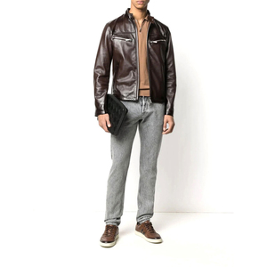 OEM Manufacturers Custom Men's Collar Leather Varsity Jacket Camouflage Embroidery Motorcycle Jacket Canvas <b>Fabric</b> Coating - Product Image 5