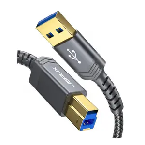 JSAUX USB 3.0 كابل طابعة ، نوع-وذكر إلى B-3.0 كابل موصل ذكر النايلون مضفر متوافق مع محطة الإرساء