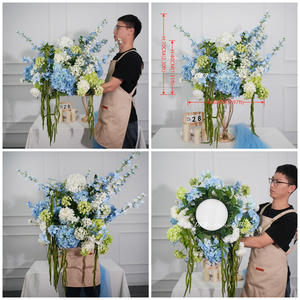 Composizione Floreale per Eventi 2026, Sfera di 60cm con Grandi Fiori Artificiali di Ortensia Blu e <span class=keywords><strong>Verde</strong></span>, Centrotavola per Altare - Product Image 3