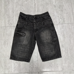 Shorts vintage personnalisés de haute qualité, jeans baggy pour hommes, shorts en denim foncé avec poches - Product Image 1