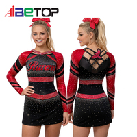 Ensemble d'uniformes de cheerleading tendance noir, rose et or, avec jupe et haut à manches longues à découpes et bordure dorée, service OEM, pour adolescentes