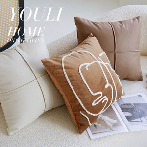 <span class=keywords><strong>Federa</strong></span> Vintage Nordica Quadrata in Tela <span class=keywords><strong>Marrone</strong></span> Crema con Motivo Pied-de-Poule per Letto e Divano del Soggiorno dal Design Moderno e Semplice - Product Image 5