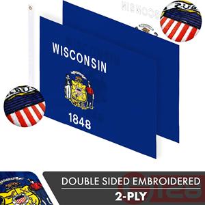 UD2 Wisconsin per bandiera di stato 3x5 Ft Double-face poliestere ricamato personalizzato per G128 Design 3-Pack stendardi in raso stendant - Product Image 2