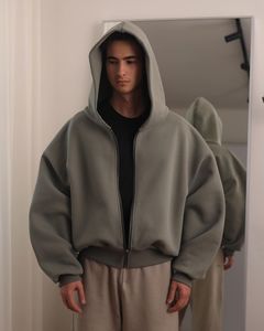 เสื้อฮู้ดดี้ทรงหลวมแบบมีซิป สตรีทแวร์ ปักลายเองได้ น้ำหนัก 500 กรัม ทรงโอเวอร์ไซส์ ทรงบ็อกซี่ ตัดสั้น แบบซิป สำหรับผู้ชายและผู้หญิง - Product Image 1