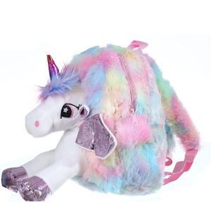 Nouveau Fluffy Mini Rainbow <span class=keywords><strong>Licorne</strong></span> <span class=keywords><strong>Sac</strong></span> à <span class=keywords><strong>dos</strong></span> en peluche Logo personnalisable pour les filles et les garçons-China Wholesale - Product Image 4