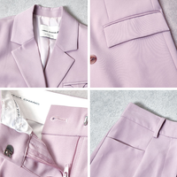 Ensemble tailleur femme rose clair sur mesure OEM ODM avec blazer à simple boutonnage et pantalon large