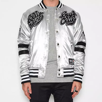 Nouvelle veste en chenille brodée en gros, logo personnalisé, manches en cuir, veste de baseball en satin pour hommes