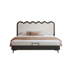 <span class=keywords><strong>Lit</strong></span> double confortable <span class=keywords><strong>de</strong></span> style français en bois crème avec cadre en silicone et cuir, design artistique ondulé, pour chambre <span class=keywords><strong>de</strong></span> garçons et filles - Product Image 4
