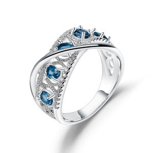Anillo de Boda de Plata 925 con Incrustaciones de Cristal Azul Londres, Serie Vintage para Mujer, Alta Elegancia, Venta Directa de Fábrica, Disponible - Product Image 1