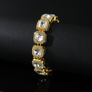 Full Rock Sugar Chain Beard Buckle Hip Hop <b>Bracelet</b>, Summer Splicing Square Rhinestone Cuban <b>Bracelet</b> Men Tanjing Fashion - Product Image 3