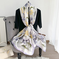 Écharpe longue en satin à imprimé floral pour femme, châle de protection solaire d'été, élégant, léger, pour voyage, plage, foulard de cou, hijab