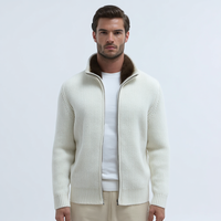 Herren-Bomberjacke aus schwerem Rippstrick mit Shearling-Kragen und Reißverschluss, Kunstfellkragen für luxuriöse Winter-Oberbekleidung