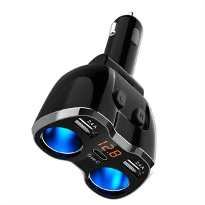 C46 מפצל מצית לרכב מתג נפרד תצוגת מתח LED כפול USB C טעינה מהירה מתאם מצית לרכב