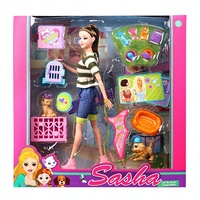 Ensemble de jeu de rôle pour enfants : poupée mode, soins pour animaux, avec chiot, chaton, sac de transport et accessoires d'alimentation – Jouet d'imitation, cadeau, vente en gros