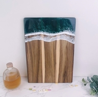 Planche à découper en bois d'acacia et résine, rectangulaire, motif vague océanique, plateau de service décoratif pour cuisine occidentale