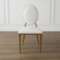 Chaise de banquet de luxe en acier inoxydable doré, dossier rond solide, revêtement blanc, pour mariage, hôtel, villa, salle à manger