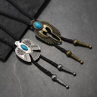Vintage Aigle Bolo Cravate Pendentif Turquoise Ornement Hommes Mariage En Alliage De Zinc En Cuir Corde Lariat Collier