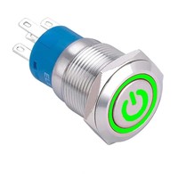 ELEWIND Interrupteur à bouton-poussoir métallique avec symbole d'alimentation 19 mm (PM192F-11ET/R/12V/S, IP65, ROHS)