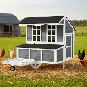 Gallinero Gris de 43 Pulgadas con Ruedas, Nido, Ventanas, Bandeja Extraíble y Perchas para 2-4 Gallinas, Tractor Portátil para Aves de Corral - Product Image 2