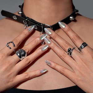 Faux Ongles Faits Main BTARTBOX – Fournitures de Qualité Supérieure en Gros – Courts, Amande, Chrome Argenté, Gel Doux, Effet Œil de Chat – Ongles à Presser - Product Image 1