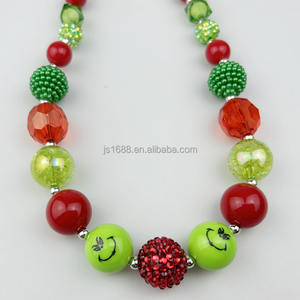 Navidad <span class=keywords><strong>Grinch</strong></span> lindo grueso Bubblegum collar verde raya mezcla 20mm cuentas collar fotos vestir joyería para niñas - Product Image 3
