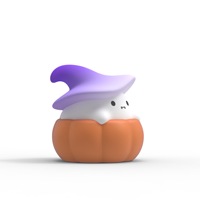 Veilleuse LED Moderne Citrouille Fantôme d'Halloween, Blanc Chaud, en Silicone, Design Pat Pat, Rechargeable USB, Intensité Réglable