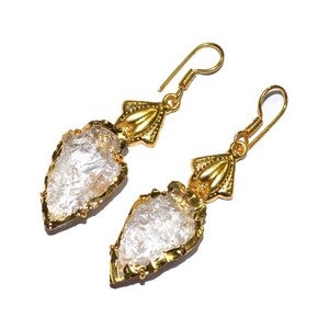 Boucles d'oreilles en Quartz de cristal galvanisé, boucles d'oreilles à la mode, bijoux volants dorés noués - Product Image 1