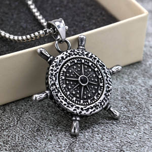 Stainless Steel Ship Wheel Pendant With <b>Compass</b> Design Unisex Fashion Jewelry Gift For Men Women - Product Image 2