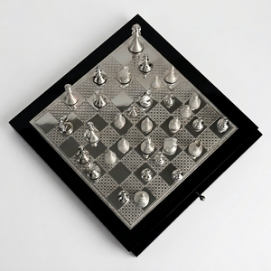 Premium Modern Luxury Silver-Plated Cast Iron Chess Set Handcrafted Game Board Detailed Pieces Still Life Wedding Elegant Home - Product Image 1