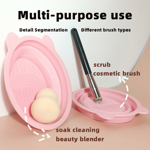 Outil de nettoyage de pinceaux de maquillage en silicone, bol de lavage rose pour houppettes et éponges de beauté, ensemble de brosses, usage domestique, portable, fabriqué en Chine, avec étiquetage - Product Image 3