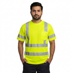 High Visibility Short <b>Sleeve</b> Customized Reftective Safety T Shirt with Reflective Stripes Hi Vis Construction Workwear T Shirts - Product Image 1