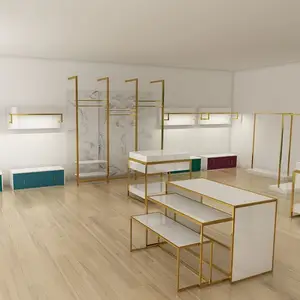 Fashion Boutique Store Design Nest Table Set appendiabiti negozio montaggio a parete porta abiti nidificazione tavolo da esposizione