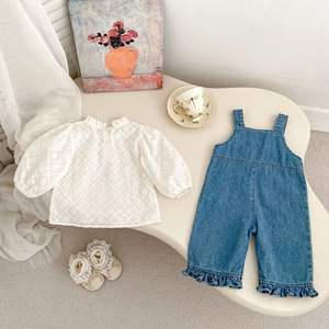 春季新款女童系带裤绣花上衣2套无袖儿童牛仔连身衣时尚婴儿服装 - Product Image 4