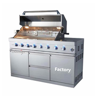 304 acier inoxydable usage domestique jardin extérieur armoires de cuisine ensemble complet île gaz intégré barbecue gril noir acier cuisine extérieure