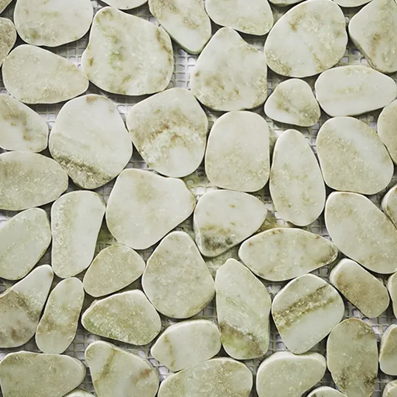 Wholesale custom irregular flat cut pebble shape resin mosaics for Interior and exterior wall floor