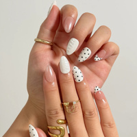 Faux ongles à presser en acrylique, style frais et simple, blanc laiteux à pois, ligne 3D, French manucure, forme amande courte, 10 pièces, pour supermarché