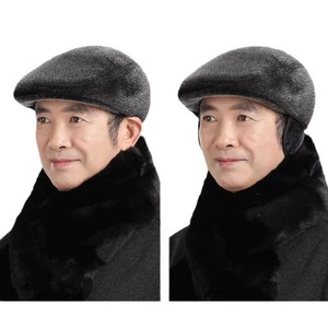 Chapeau d'hiver en fausse fourrure pour hommes, casquette noire à bec de canard, casquette chaude pour hommes d'âge moyen, personnes âgées, vêtements d'hiver pour hommes - Product Image 5