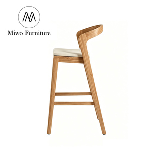 Modern Wooden Cafe Shop Leather Cushion High Kitchen Restaurant Wooden bar Counter <strong>Stools</strong> Dining Chair <strong>Set</strong> - Product Image 6