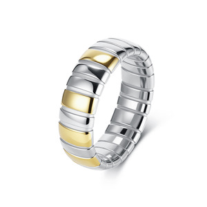 แหวนวงกว้างสไตล์ยุโรปอเมริกันลายเรโทรเวฟ  วัสดุเหล็กชุบทองสองสี ดีไซน์เรขาคณิต  เครื่องประดับแฟชั่นสำหรับทุกเพศ  สไตล์งานปาร์ตี้ - Product Image 5